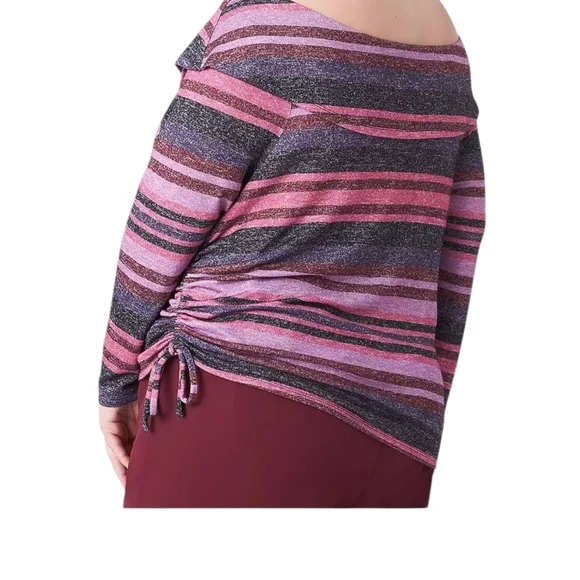 New Lane Bryant Off Shoulder Striped Sweater Long Sleeve Pink Purple Gray Plus - Picture 4 of 8